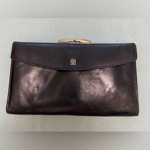 Vintage Bosca Black Leather Long Wallet Horizontal